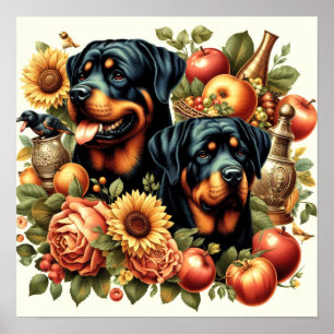 Poster Pintura do Rottweiler Retro