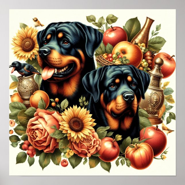 Poster Pintura do Rottweiler Retro (Frente)