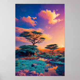 Poster Pintura do Sol na Paisagem Africana