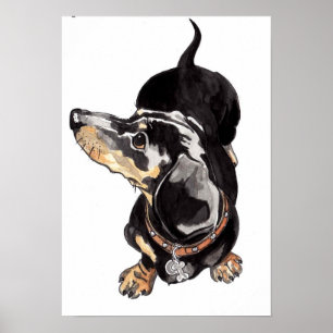 Poster Pintura do watercolour do Dachshund por Annabel