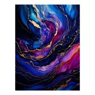 Pôster Pintura Dourada de tinta apphire Ametyst