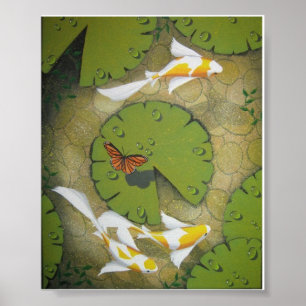 Pôster pintura dourada do koi