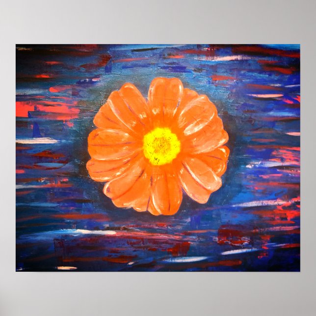 Poster Pintura em abstrato acrílico com flor (Frente)