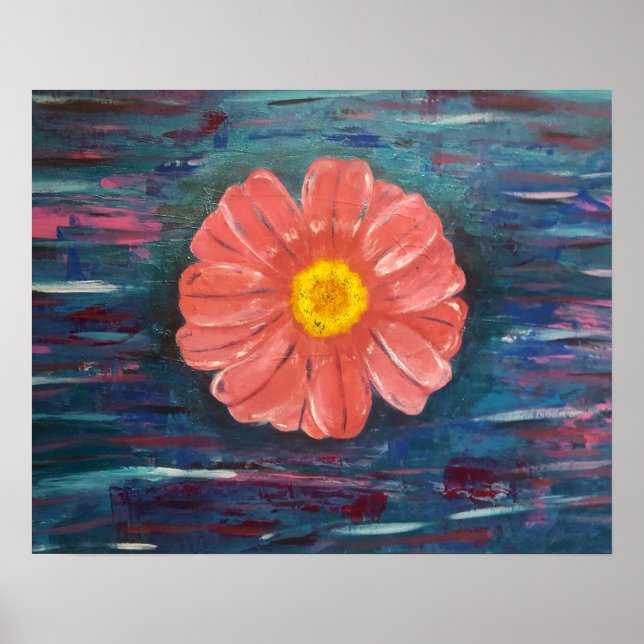 Poster Pintura em abstrato acrílico com flor (Frente)
