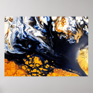 Poster Pintura em acrílico, azul e branco Dourado