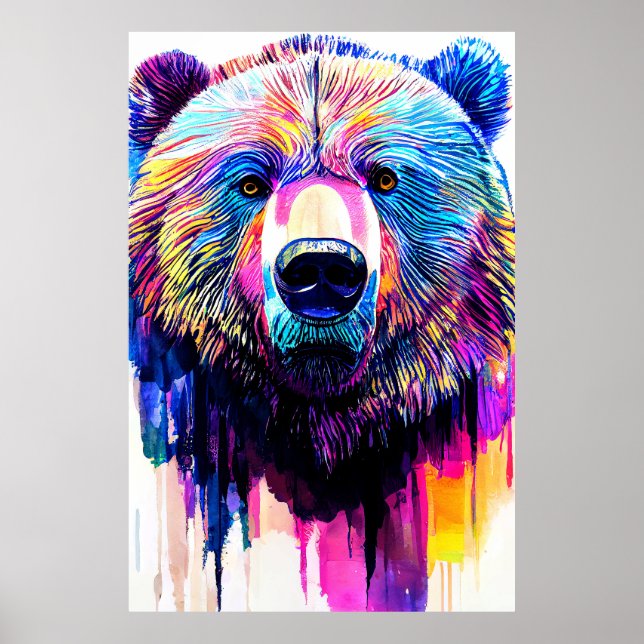 Poster Pintura em animais de biologia natural de urso Gri (Frente)