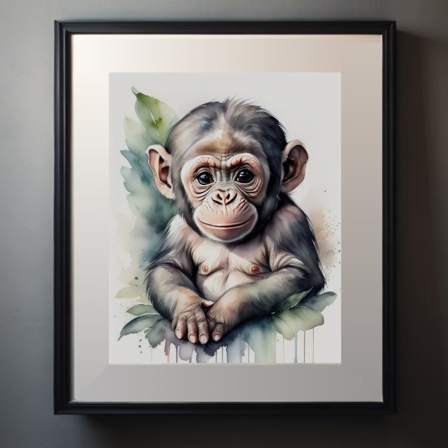 Poster Pintura em Aquarela Berçário de Chimpanzé Bebê 5:4 (Criador carregado)