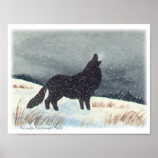 Poster Pintura em Aquarela com Lobo Dustado de Neve (Frente)