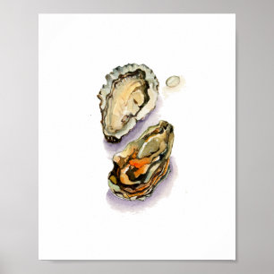 Poster Pintura em aquarela Conchas de ostra Arte de pared