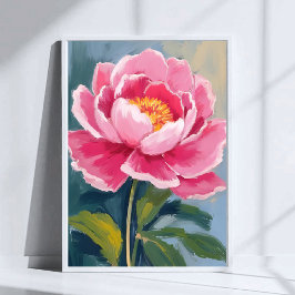 Poster Pintura em Aquarela da Flor de Peônia Rosa