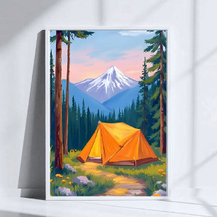 Poster Pintura em Aquarela da Montanha de Camping Naturez