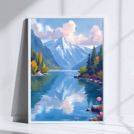Poster Pintura em Aquarela da Natureza das Montanhas do L