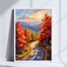 Poster Pintura em aquarela da paisagem de folhagem de out