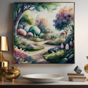 Poster Pintura em Aquarela da Paisagem do Jardim