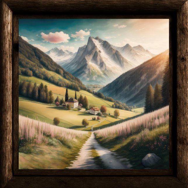 Poster Pintura em Aquarela da Paisagem Montanha (Criador carregado)