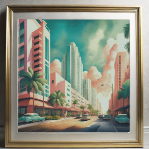 Poster Pintura em Aquarela de Arte Deco Miami