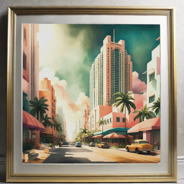Poster Pintura em Aquarela de Arte Deco Miami (Criador carregado)