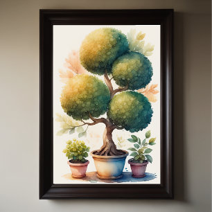 Poster Pintura em aquarela de árvore tópica em Pote