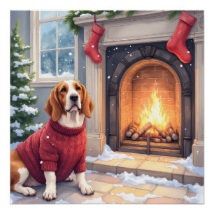 Pôster Pintura em Aquarela de Basset Hound ao Lado da Lar
