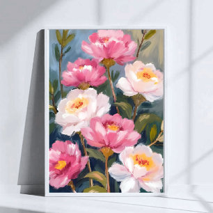 Poster Pintura em aquarela de buquê de flores de peônias