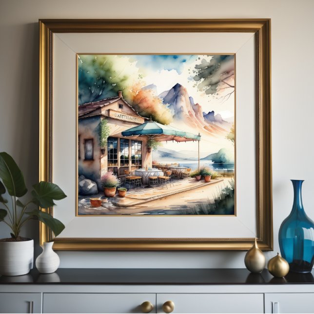 Poster Pintura em Aquarela de Café Europeu Rural (Criador carregado)