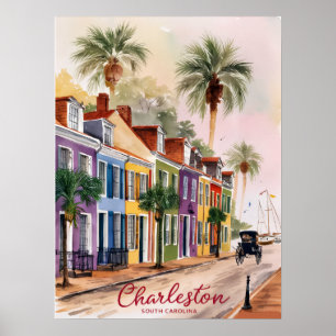 Poster Pintura em Aquarela de Charleston Carolina do Sul