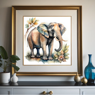 Poster Pintura em Aquarela de Elefante 1:1