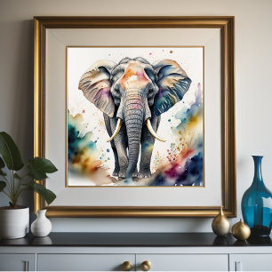 Poster Pintura em Aquarela de Elefante 1:1