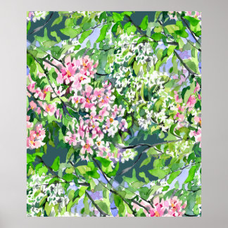 Poster Pintura em aquarela de flores de macieira – Botani
