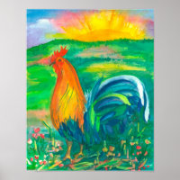 Pintura em Aquarela de Galinha Rooster