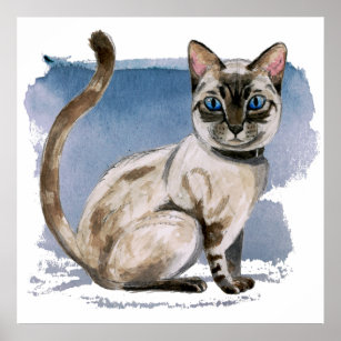 Pôster Pintura em Aquarela de Gato Simples