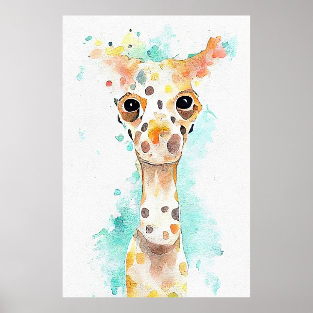 Poster Pintura em Aquarela de Giraffe Wild Animal Nature (Frente)