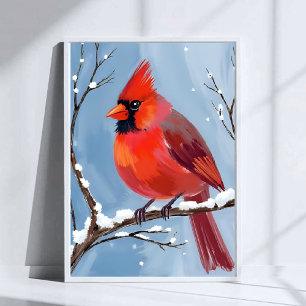 Poster Pintura em Aquarela de Pássaro Vermelho Cardinal d