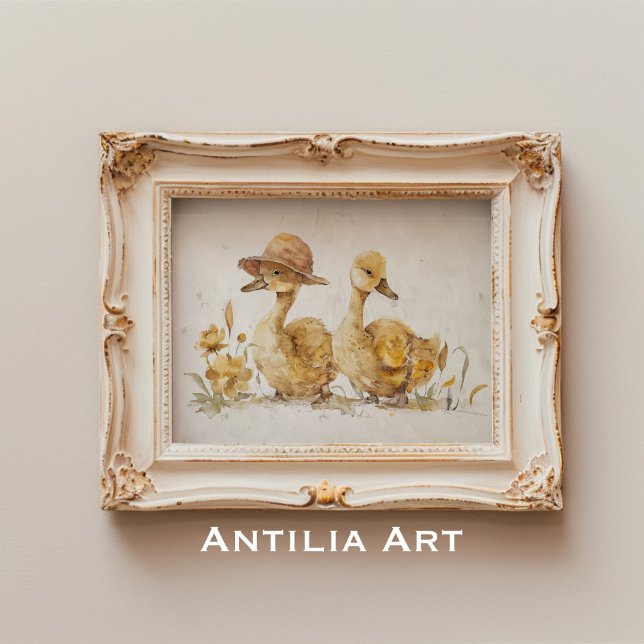 Poster Pintura em Aquarela de Patinho Fazenda Animal (Criador carregado)