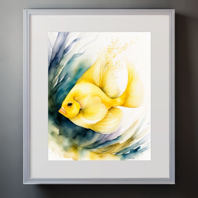 Poster Pintura em Aquarela de Peixe Amarelo (Criador carregado)