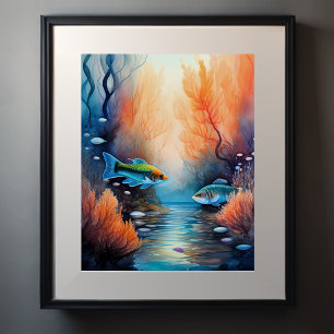 Poster Pintura em Aquarela de Plantas de Peixes