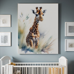 Poster Pintura em Aquarela de um Girafa Bebê 5:4