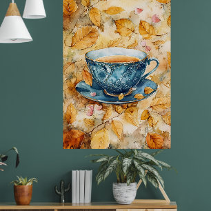 Poster pintura em aquarela de uma xícara de chá de porcel