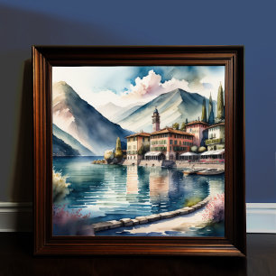 Poster Pintura em Aquarela do Lago Como