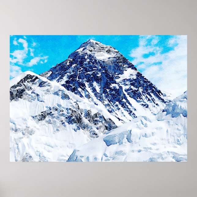 Poster Pintura em Aquarela do Monte Everest (Frente)