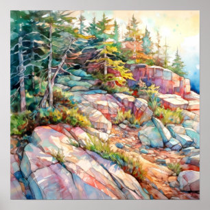 Poster Pintura em Aquarela do Parque Nacional Acadia