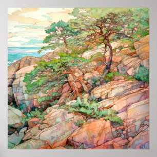 Poster Pintura em Aquarela do Parque Nacional Acadia