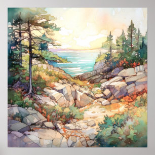 Poster Pintura em Aquarela do Parque Nacional Acadia