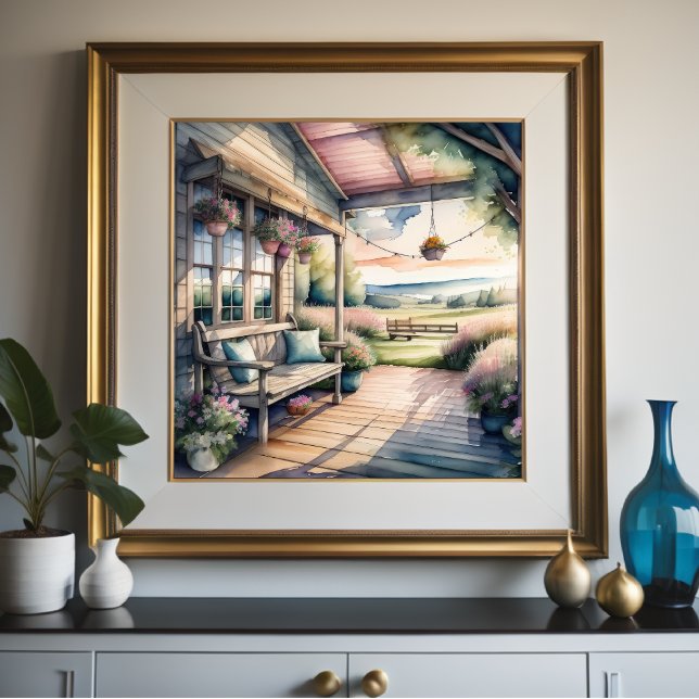 Poster Pintura em aquarela do Portão Cozy Country (Criador carregado)