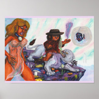 Poster Pintura em aquarela Eros cavalga a Leoa Aurora Amo