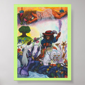 Poster Pintura em Aquarela Eros cavalga Aurora Leoa Sonho