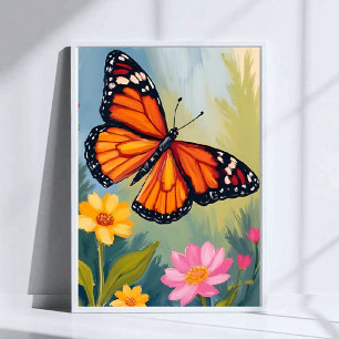 Poster Pintura em Aquarela Flor da Borboleta Monarca