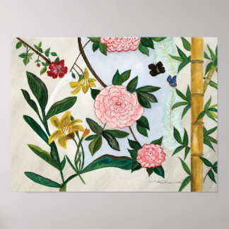 Poster PINTURA EM AQUELE - Flores e Borboletas