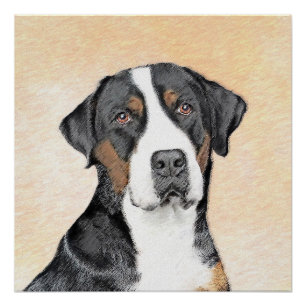 Pôster Pintura em Cachorro na Grande Montanha Suíça - A