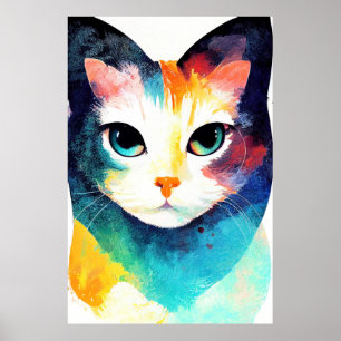 Poster Pintura em Cor Animal de Natureza Selvagem de Gato